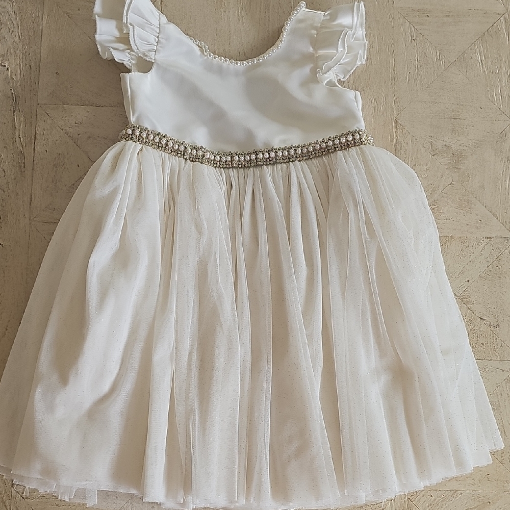 Elegant White Dress with Pearl Details